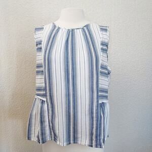 Caslon Blue/White Striped Peplum Blouse Size L
